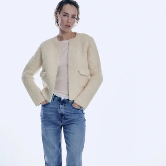 ZARA BOUCLÉ KNIT CARDIGAN ‎ ECRU - REF. 4331/171 Small - Picture 3 of 10